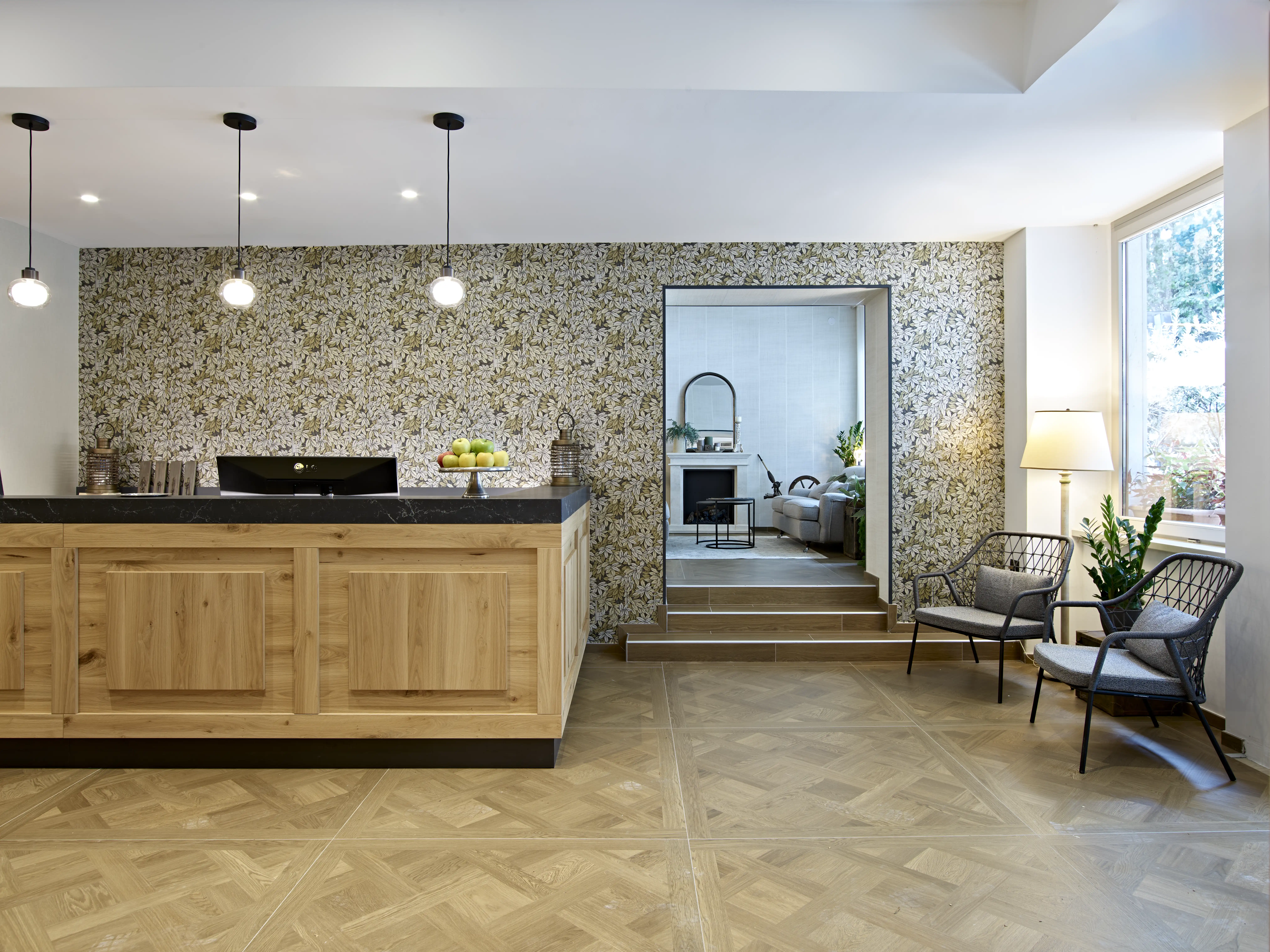 The main reception of Hotel America in Trento